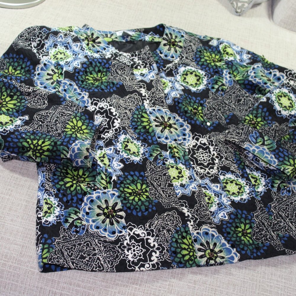 Chico’s Jacket Size Large - Gorgeous greens, blues with subtle bead accents